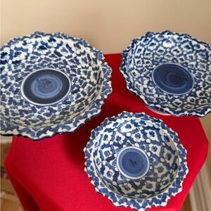 Blue and White  Ceramic stackable  Bowls/cake or pastry stands. Made in Taiwan.